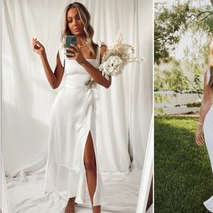 Show Me Your Mumu Garden Midi Dress ~ Ivory Luxe Satin in Size M